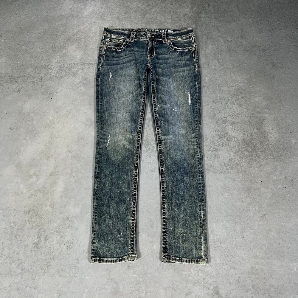 Miss Me Signature Skinny Jeans Rhinestone Wing Pocket Blue Womens - Size: 31